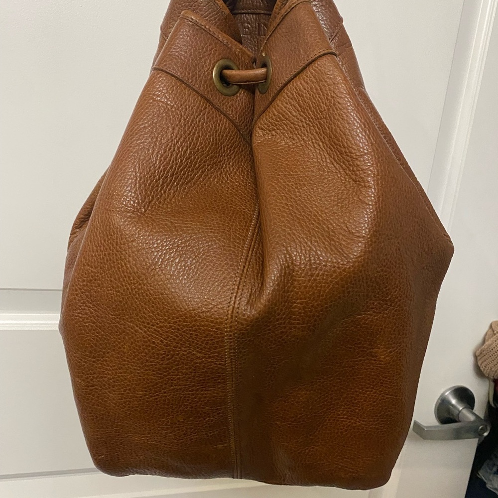 Brahmin Tan Pebbled Leather Slingback Backpack Hobo Bag Made in USA